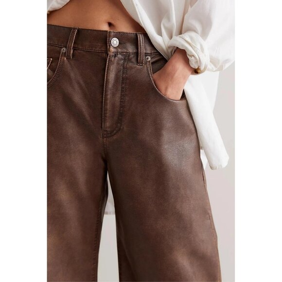 NWT Free People high rise, wide barrel distressed vegan leather pant, 27 - Picture 12 of 16